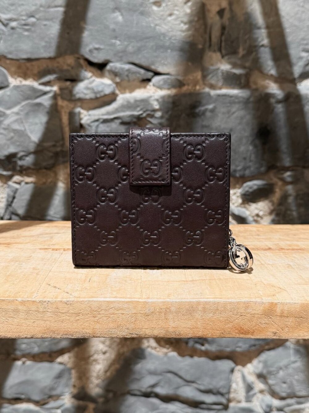 Gucci Brown Leather GG Signature Twins Compact Wallet